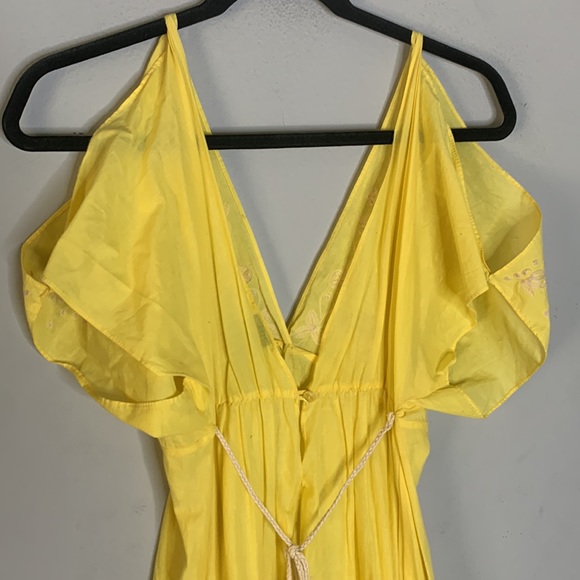 Miguelina yellow embroidered beachy dress cover up S - Picture 6 of 7